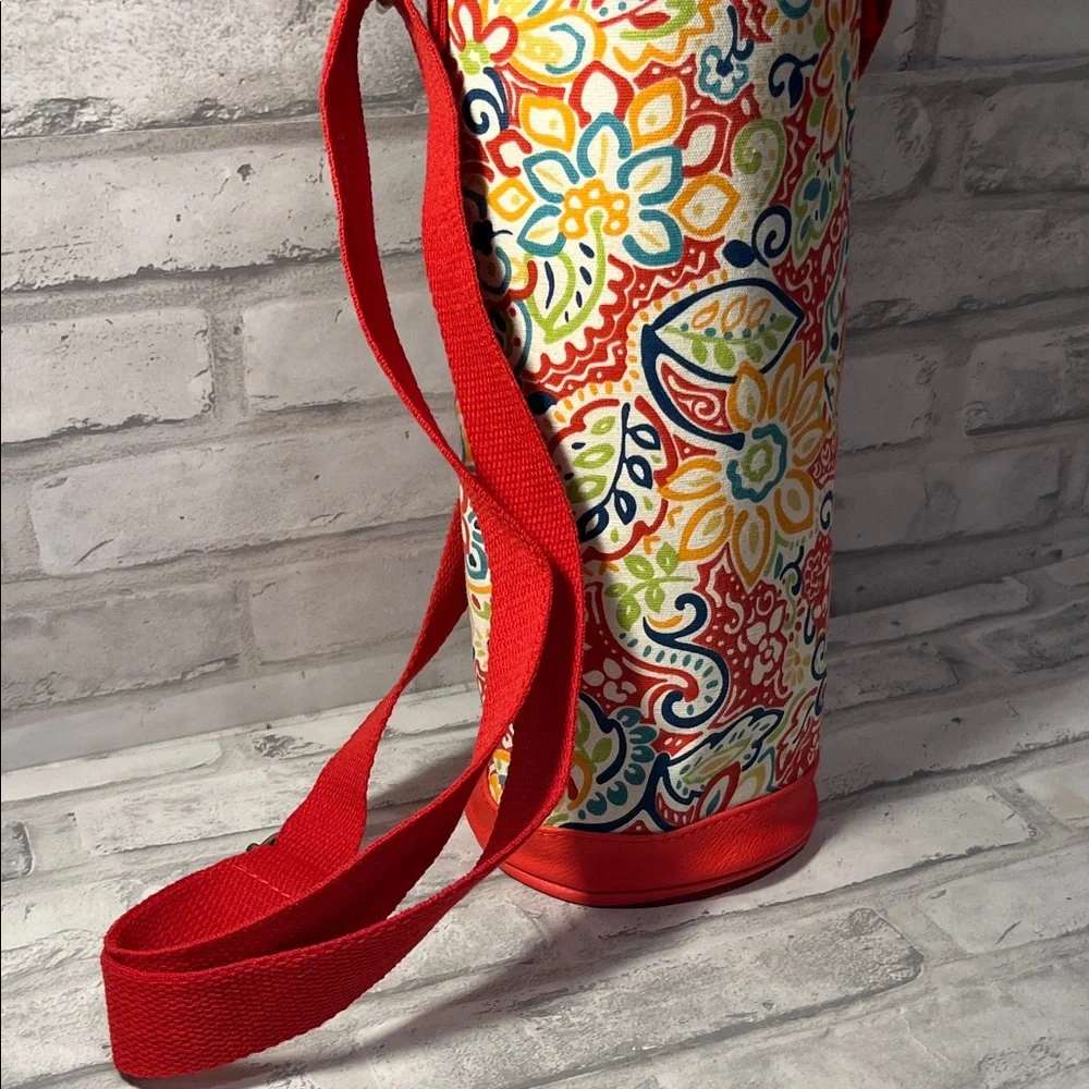Olive & Oak  Red Floral Insulated wine Bottle Carrier Shoulder Bag